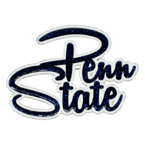 metal pin script Penn State with navy glitter resin